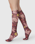 SWEDISH STOCKINGS - BAS GENOUX HELEN BULLOCK FLORAL - ROUGE MARRON