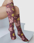 SWEDISH STOCKINGS - BAS GENOUX HELEN BULLOCK FLORAL - ROUGE MARRON