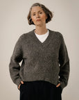 BARE KNITWEAR - PULL EN ALPAGA COL EN V - CHARBON - AH26