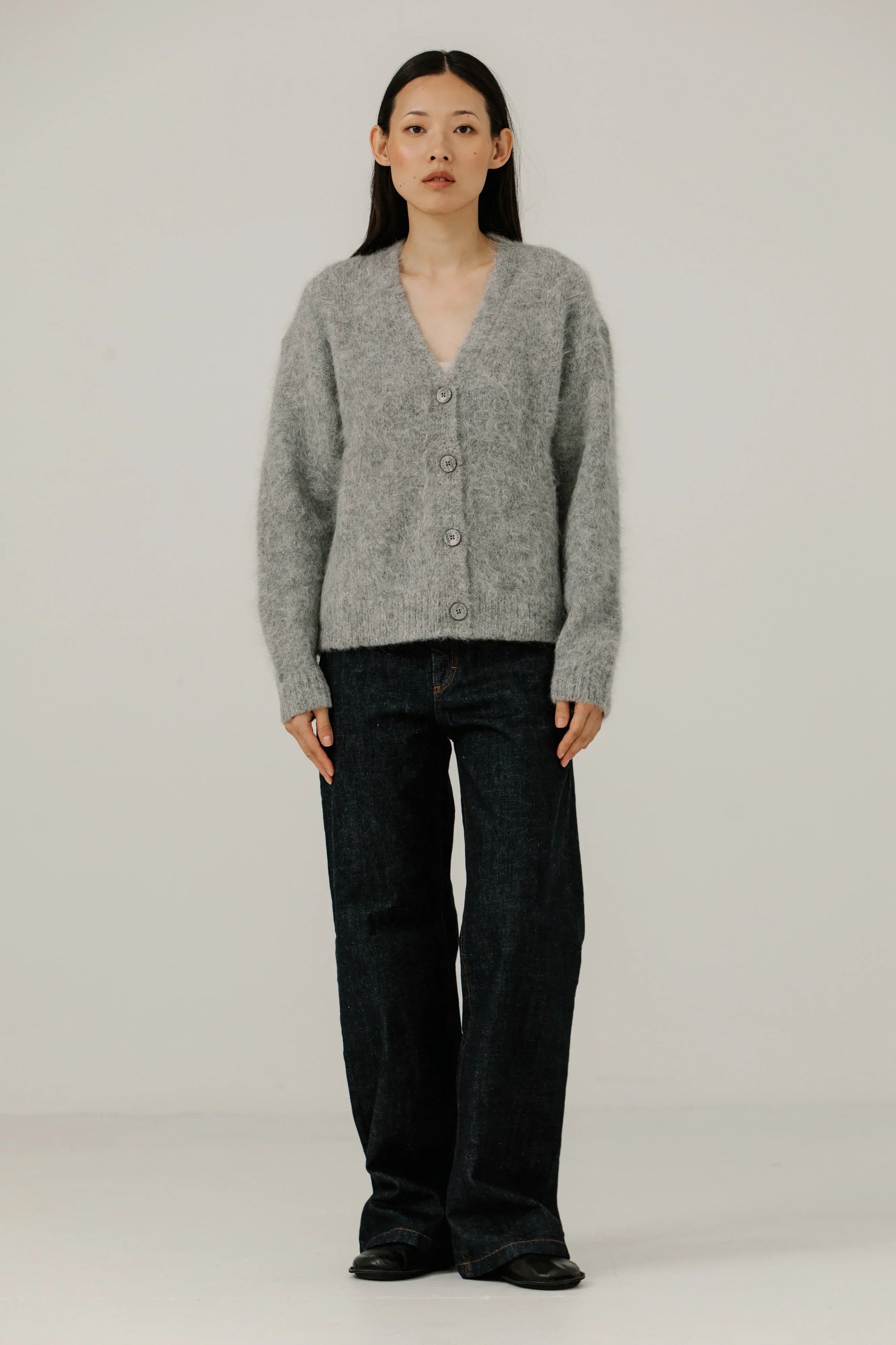 BARE KNITWEAR - SURI ALPACA CARDIGAN - GREY - FW25