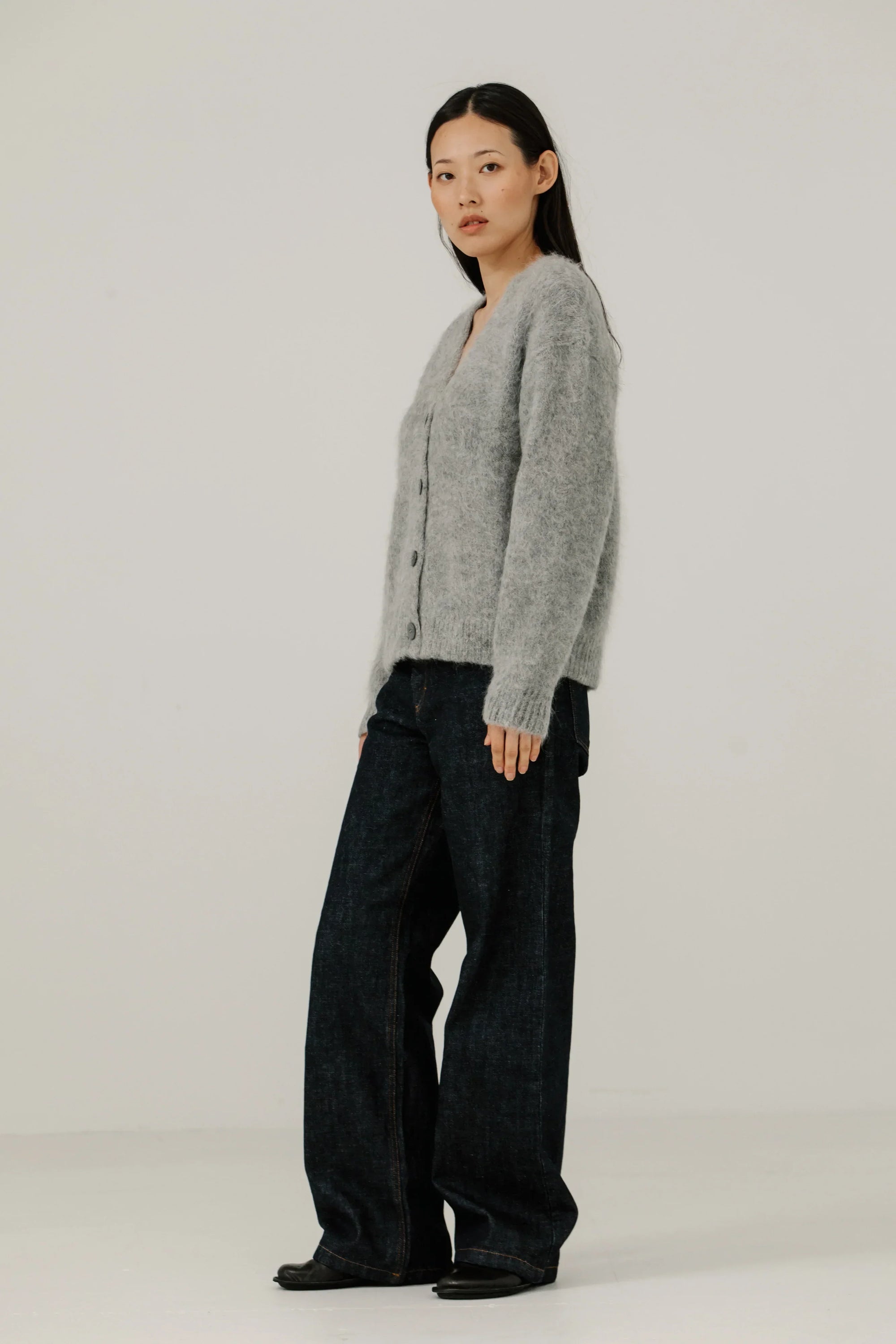 BARE KNITWEAR - SURI ALPACA CARDIGAN - GREY - FW25