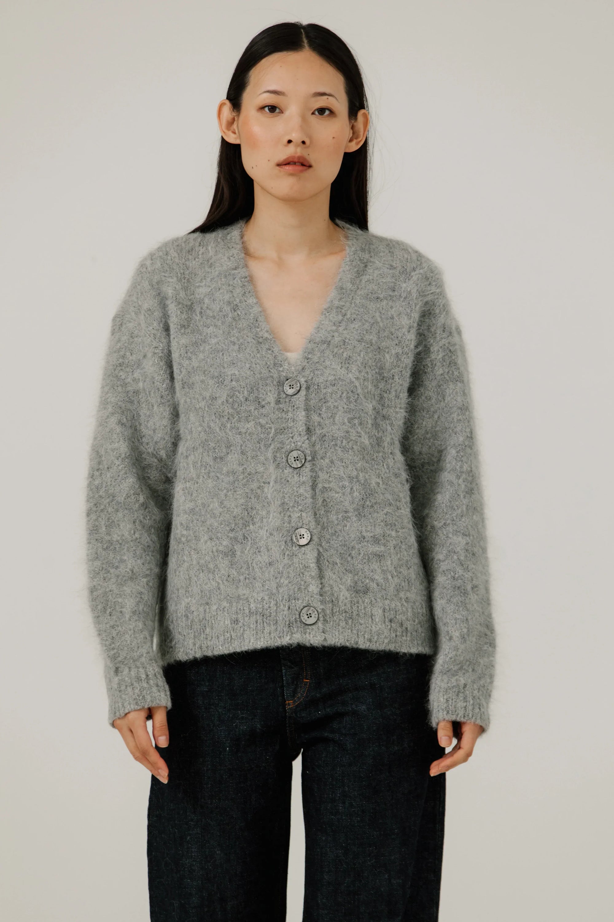 BARE KNITWEAR - SURI ALPACA CARDIGAN - GREY - FW25