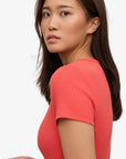 COLORFUL STANDARD - T-SHIRT COTELÉ - ROUGE TANGERINE
