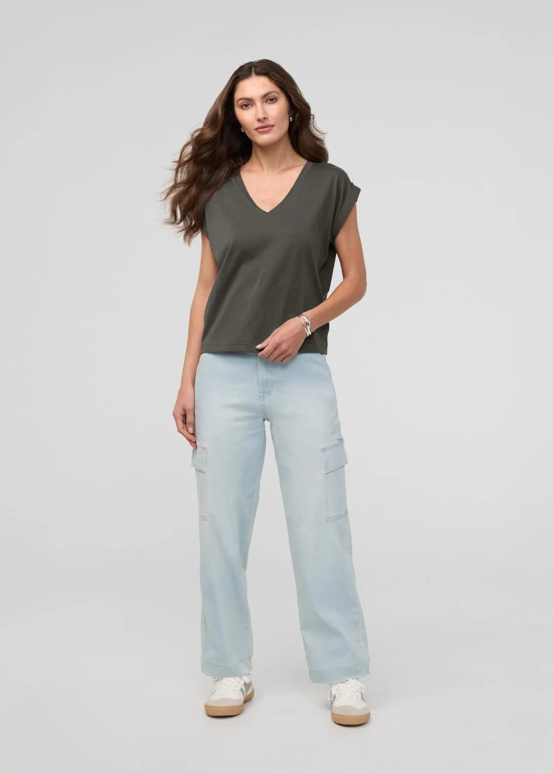 DUER - T-SHIRT DOLMAN PURE PIMA COL V - EVERGREEN