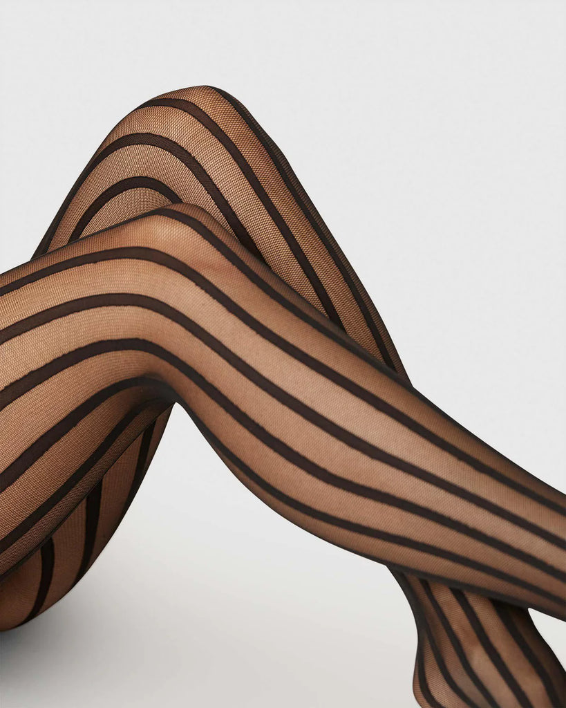 SWEDISH STOCKINGS - SIRI STRIPED TIGHTS - BLACK