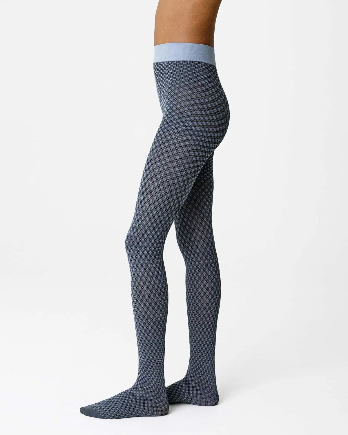 SWEDISH STOCKINGS - COLLANT CLARA - MOTIFS RÉTRO BLEU POUSSIÈRE