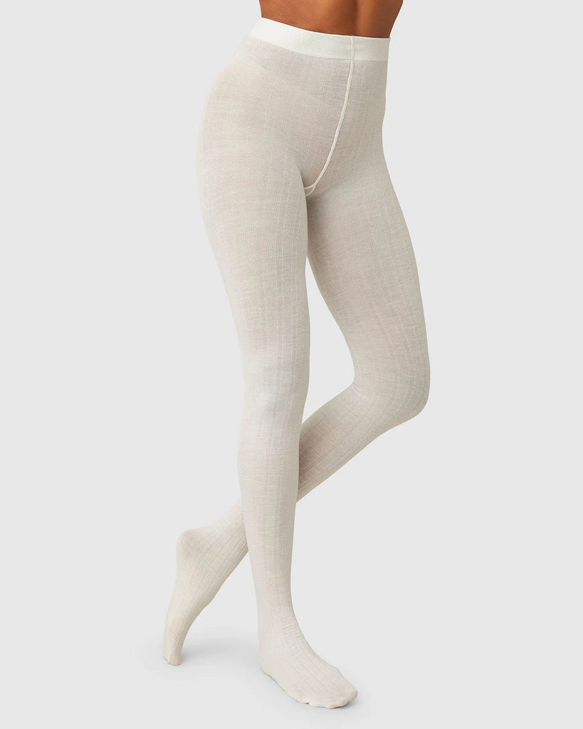 SWEDISH STOCKINGS - FREJA TIGHTS - IVORY ORGANIC WOOL