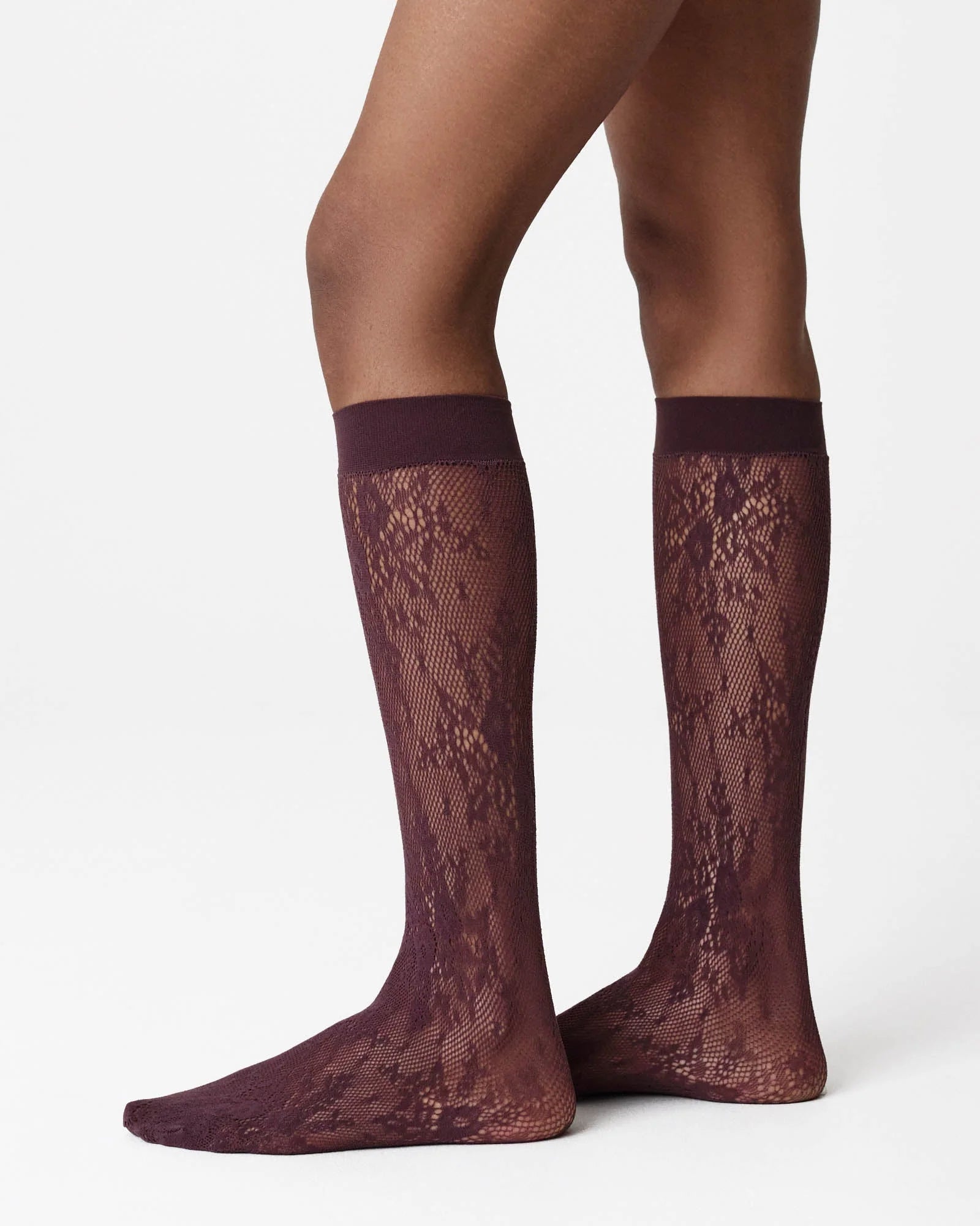 SWEDISH STOCKINGS - BAS GENOUX DENTELLE ROSA - HUCKLEBERRY