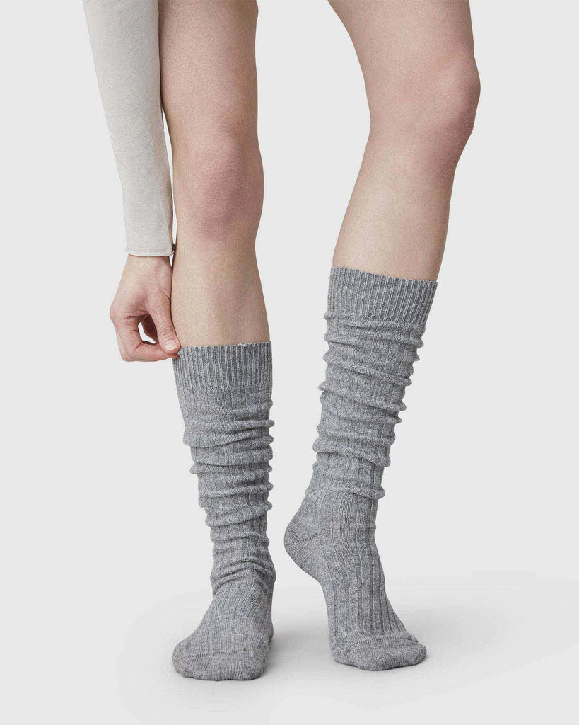 SWEDISH STOCKINGS - BODIL CHUNKY KNEE-HIGHS - GREY