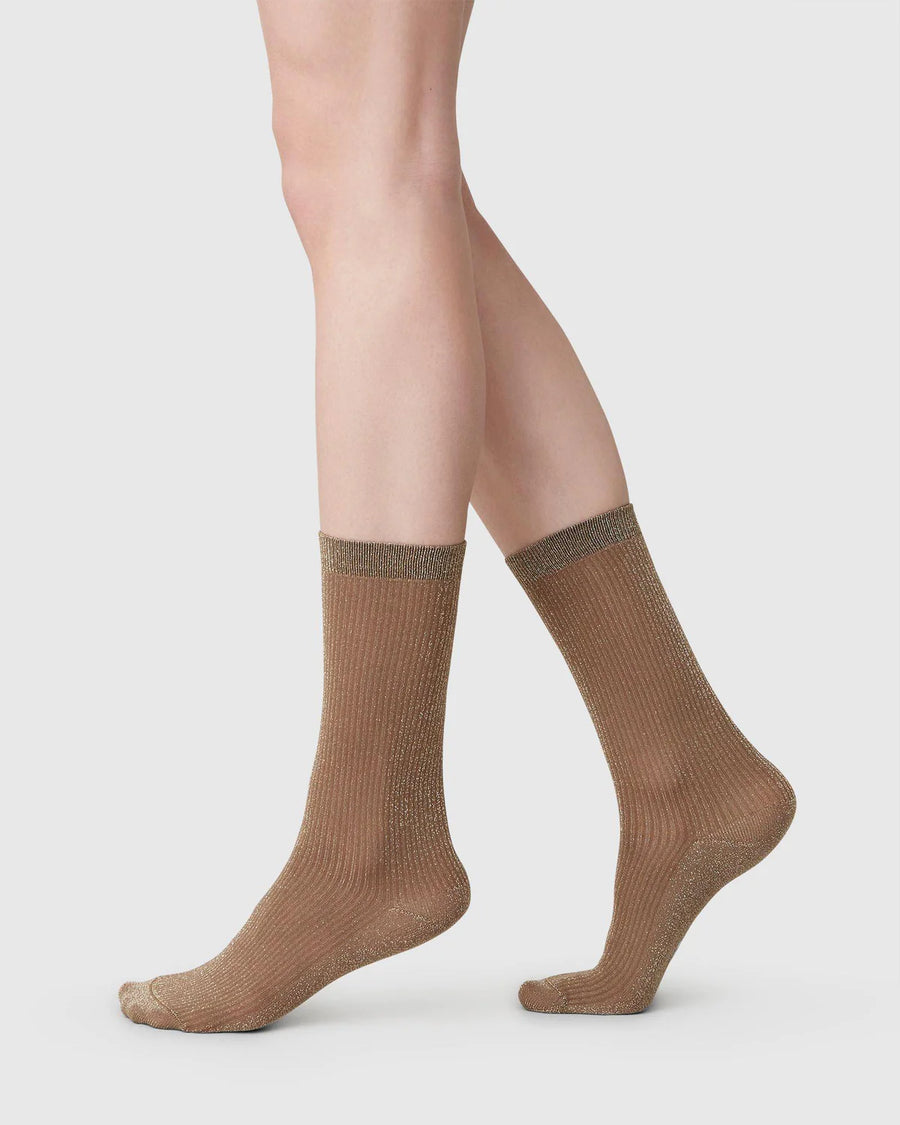 SWEDISH STOCKINGS - MAGDA SHIMMERY SOCK - MID BROWN