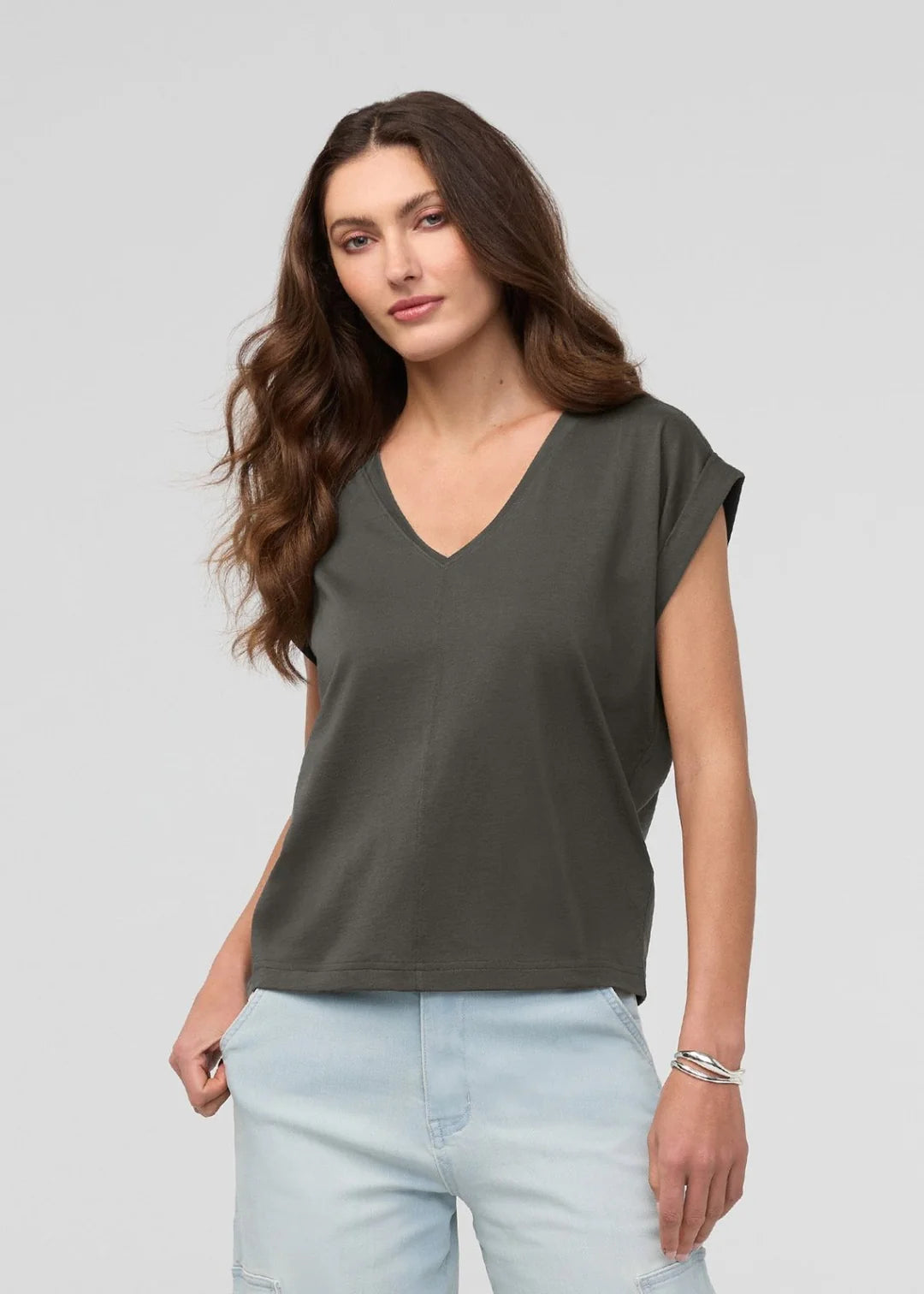 DUER - T-SHIRT DOLMAN PURE PIMA COL V - EVERGREEN