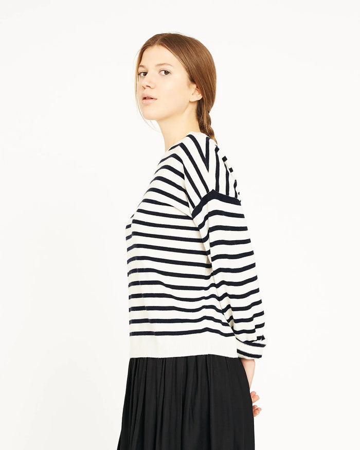 NAIF - PULL BOBBIE - RAYÉ IVOIRE/MARINE - AH23