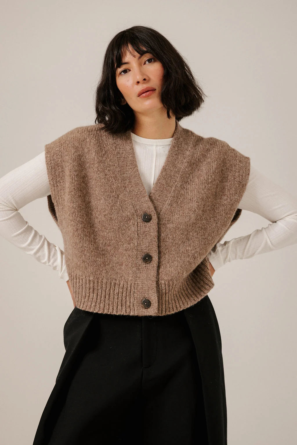 BARE KNITWEAR - ALPACA CARDIGAN WITH BUTTONS - DARK FAWN - FW26
