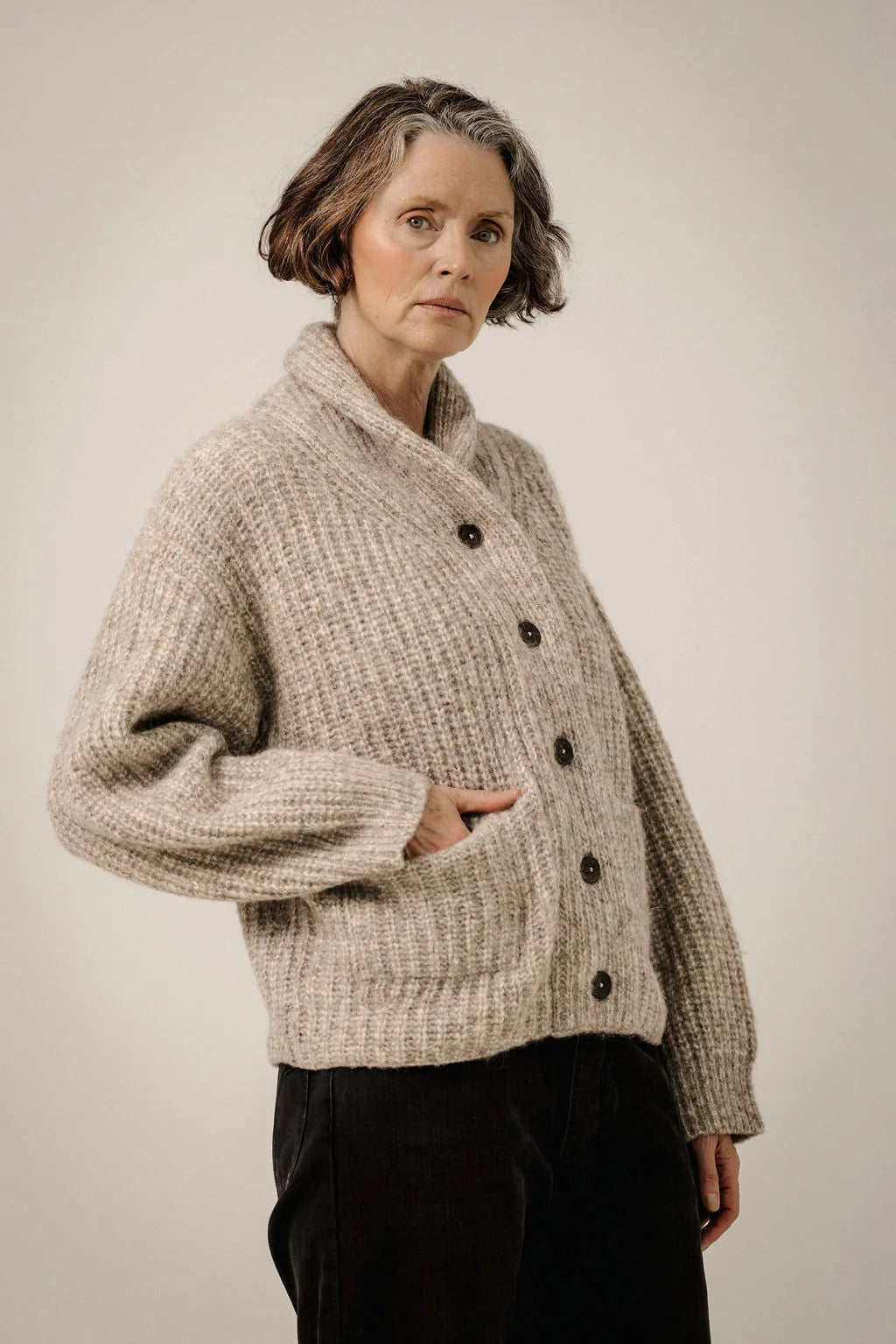 BARE KNITWEAR - OVERSIZED SHAWL CARDIGAN - MARBLE - FW26