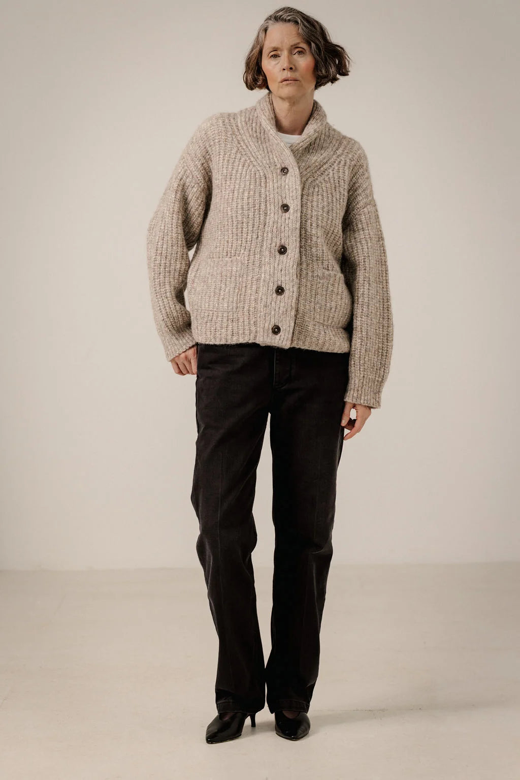 BARE KNITWEAR - OVERSIZED SHAWL CARDIGAN - MARBLE - FW26