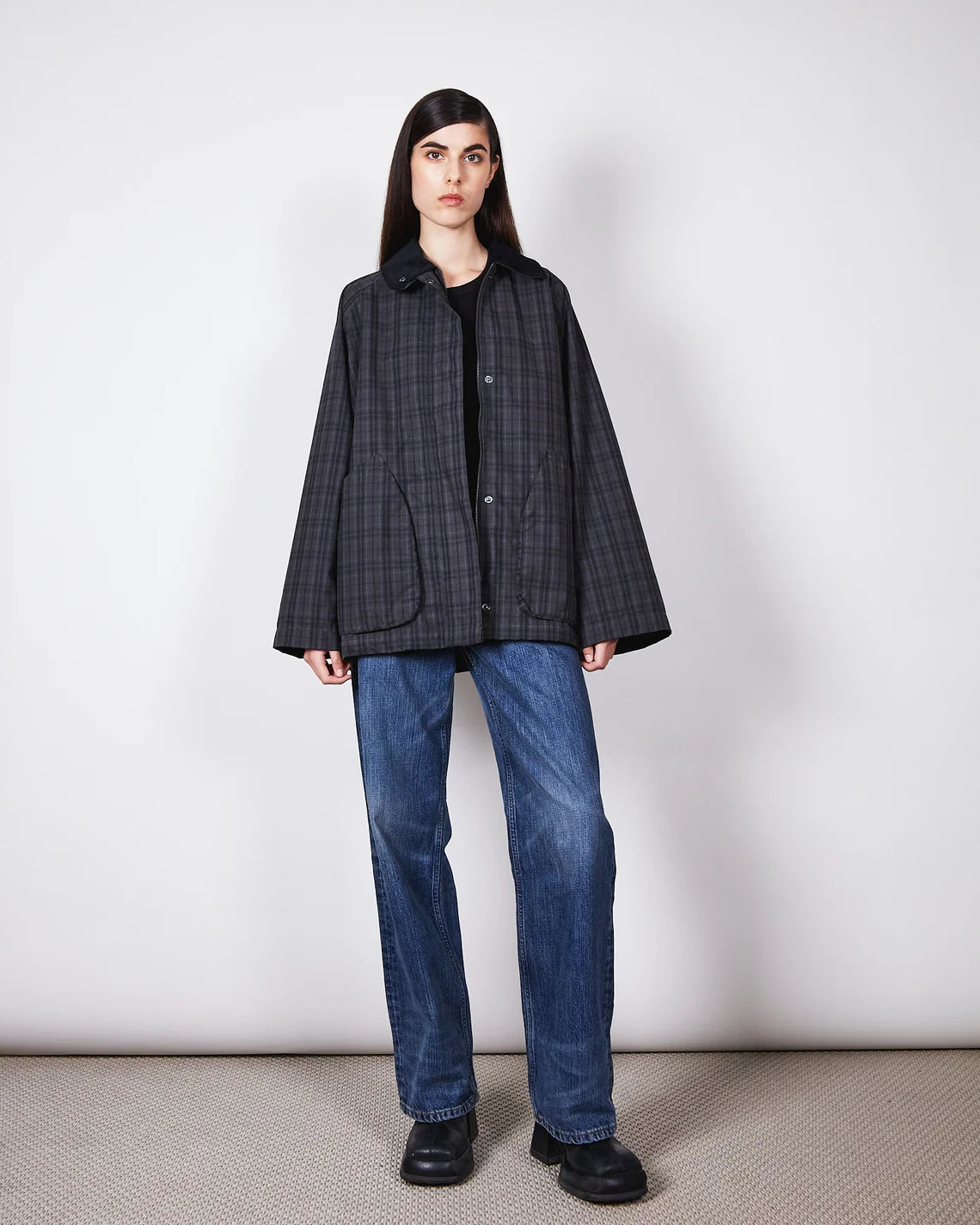 BRIXTOL TEXTILES - MANTEAU DAVONNA - NOIR À CARREAUX - AH26