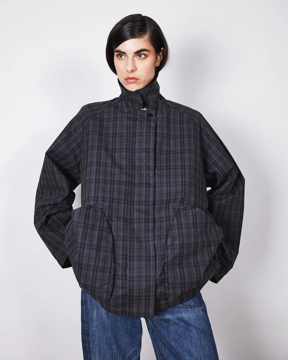 BRIXTOL TEXTILES - MANTEAU DAVONNA - NOIR À CARREAUX - AH26