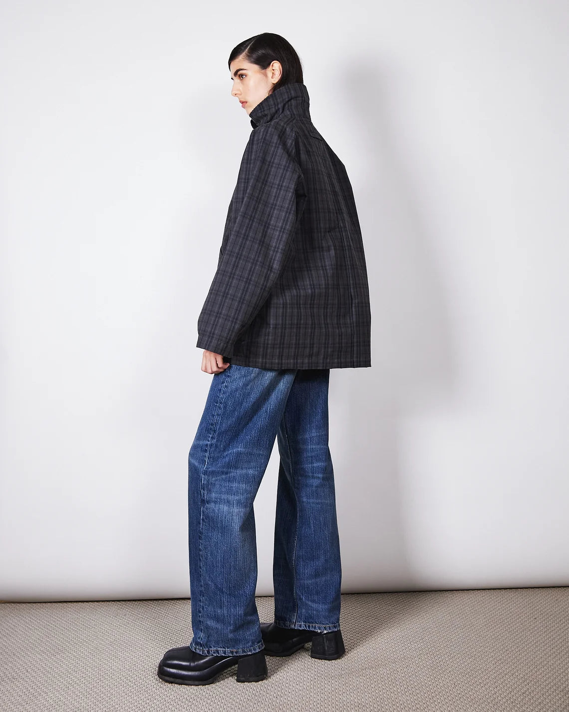 BRIXTOL TEXTILES - MANTEAU DAVONNA - NOIR À CARREAUX - AH26