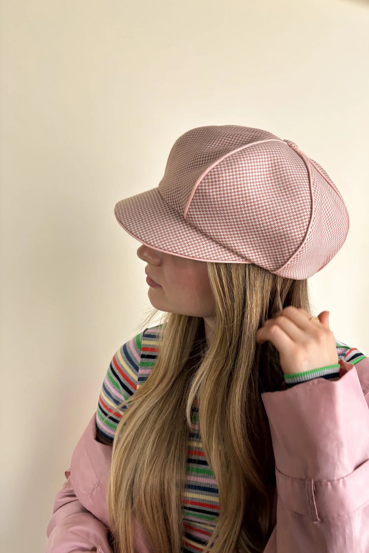 HEIRLOOM - CASQUETTE GAZETTE - PIED-DE-POULE ROSE