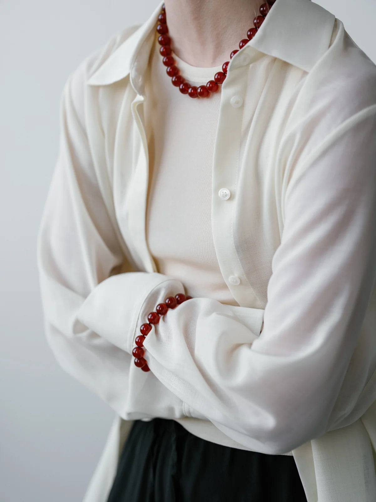 LISBETH JEWELRY - LARGE BEAD BRACELET - RED AGATE