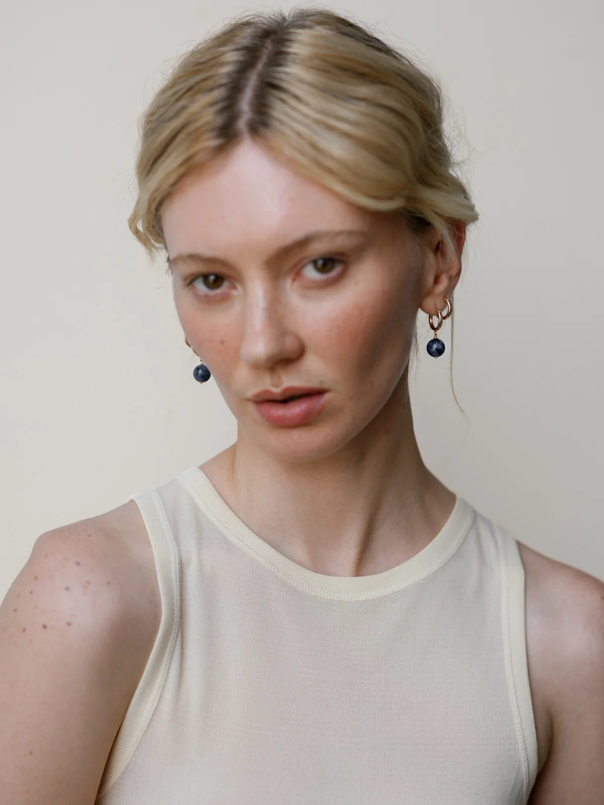 LISBETH JEWELRY - SODALITE BEAD HOOPS - GOLD FILLED