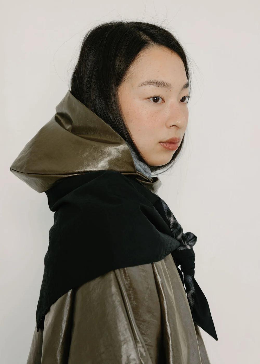 A BRONZE AGE - SCOUT SHAWL - NYLON NOIR/CHELSEA PLAID - AH26