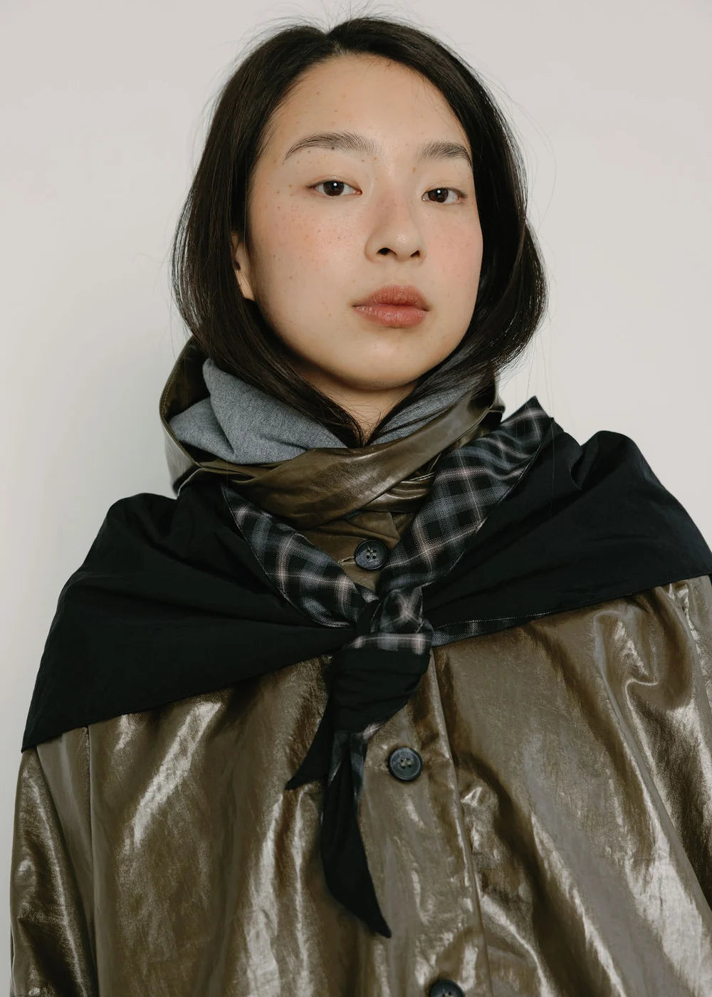A BRONZE AGE - SCOUT SHAWL - NYLON NOIR/CHELSEA PLAID - AH26