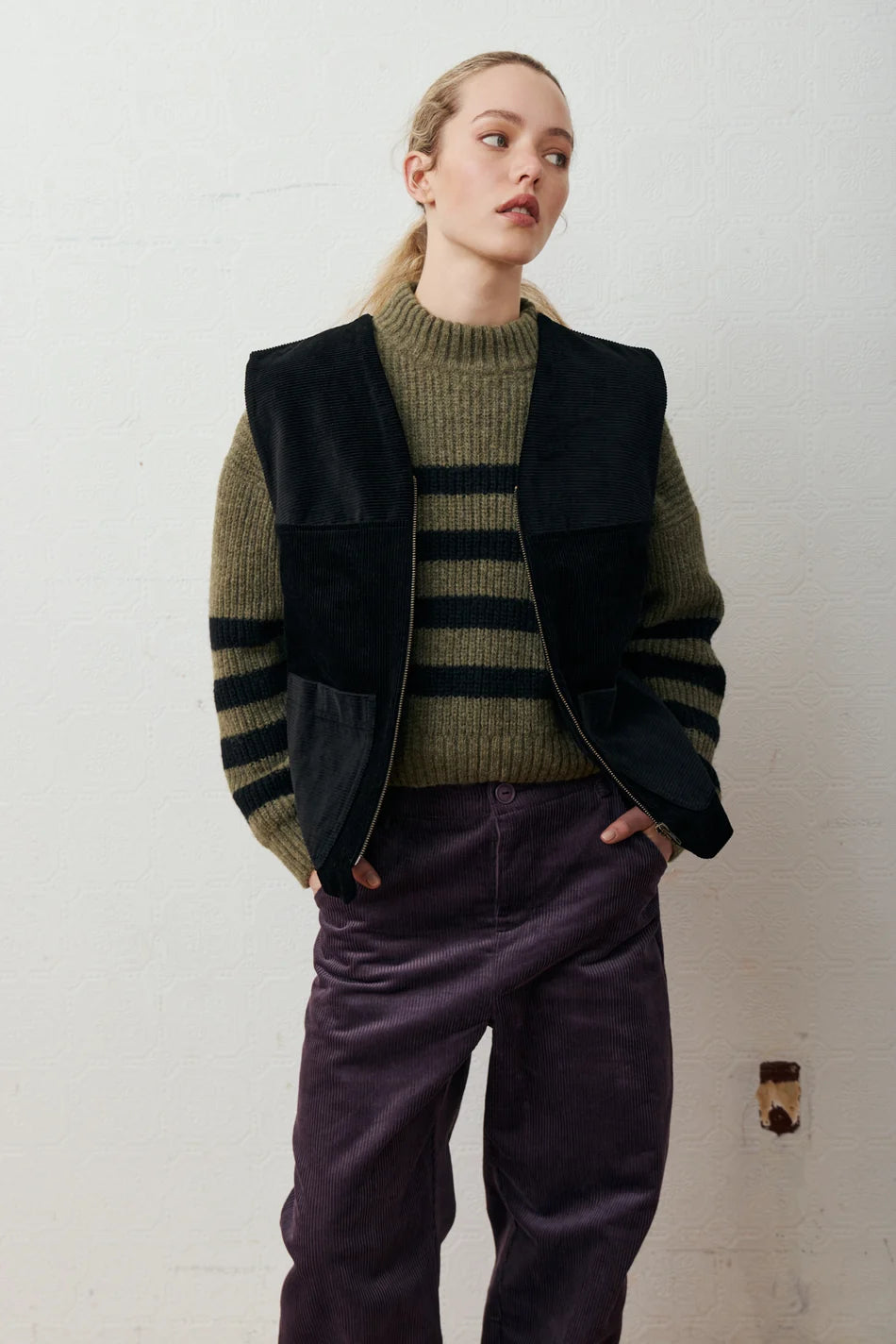 EVE GRAVEL - TRICOT WEASLEY - KAKI/NOIR - AH26