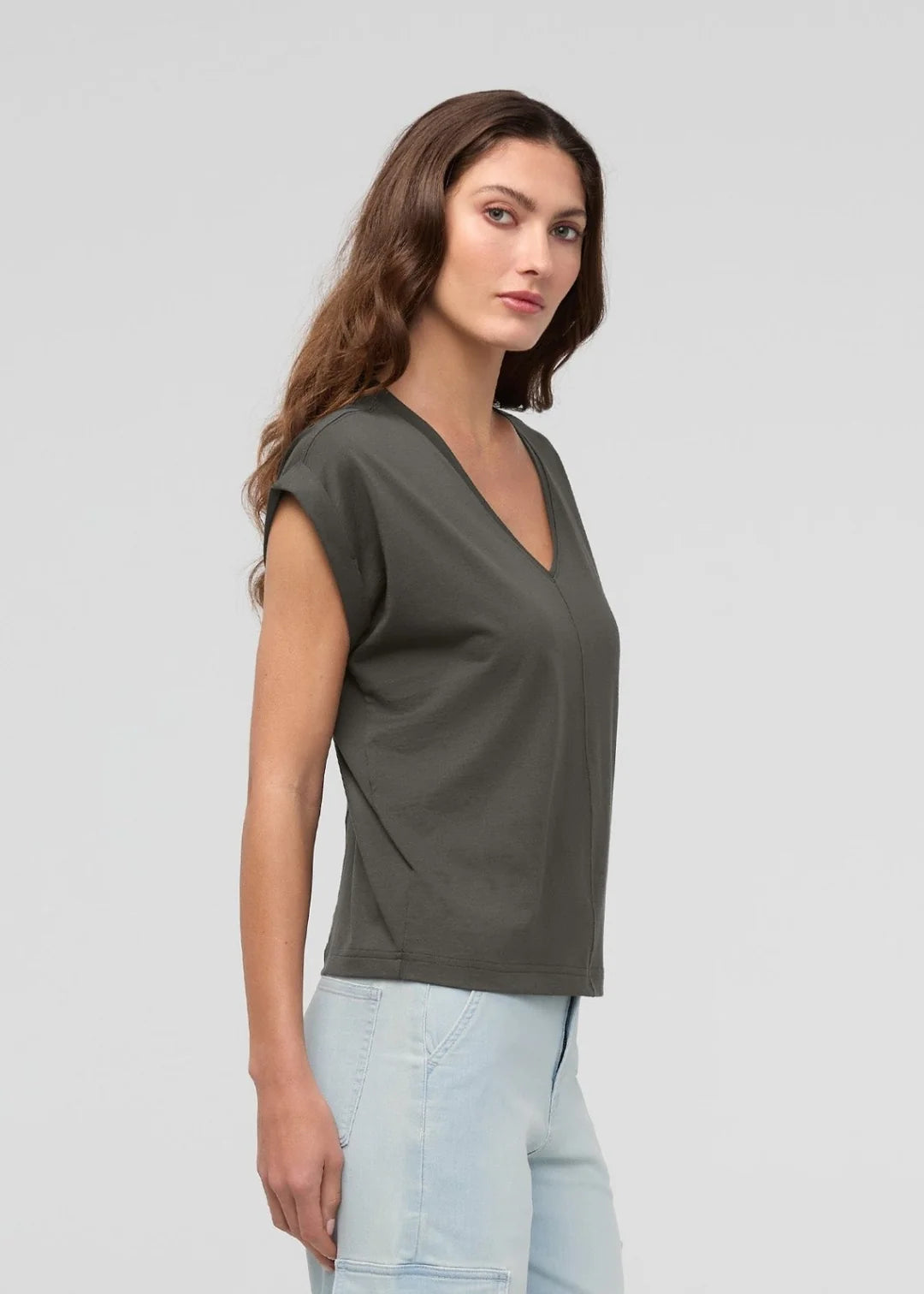 DUER - T-SHIRT DOLMAN PURE PIMA COL V - EVERGREEN