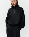 CORDERA - HIGH-NECKED BALLOON-SLEEVE TOP WITH ZIPPER - BLACK - FW6