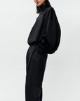 CORDERA - HIGH-NECKED BALLOON-SLEEVE TOP WITH ZIPPER - BLACK - FW6
