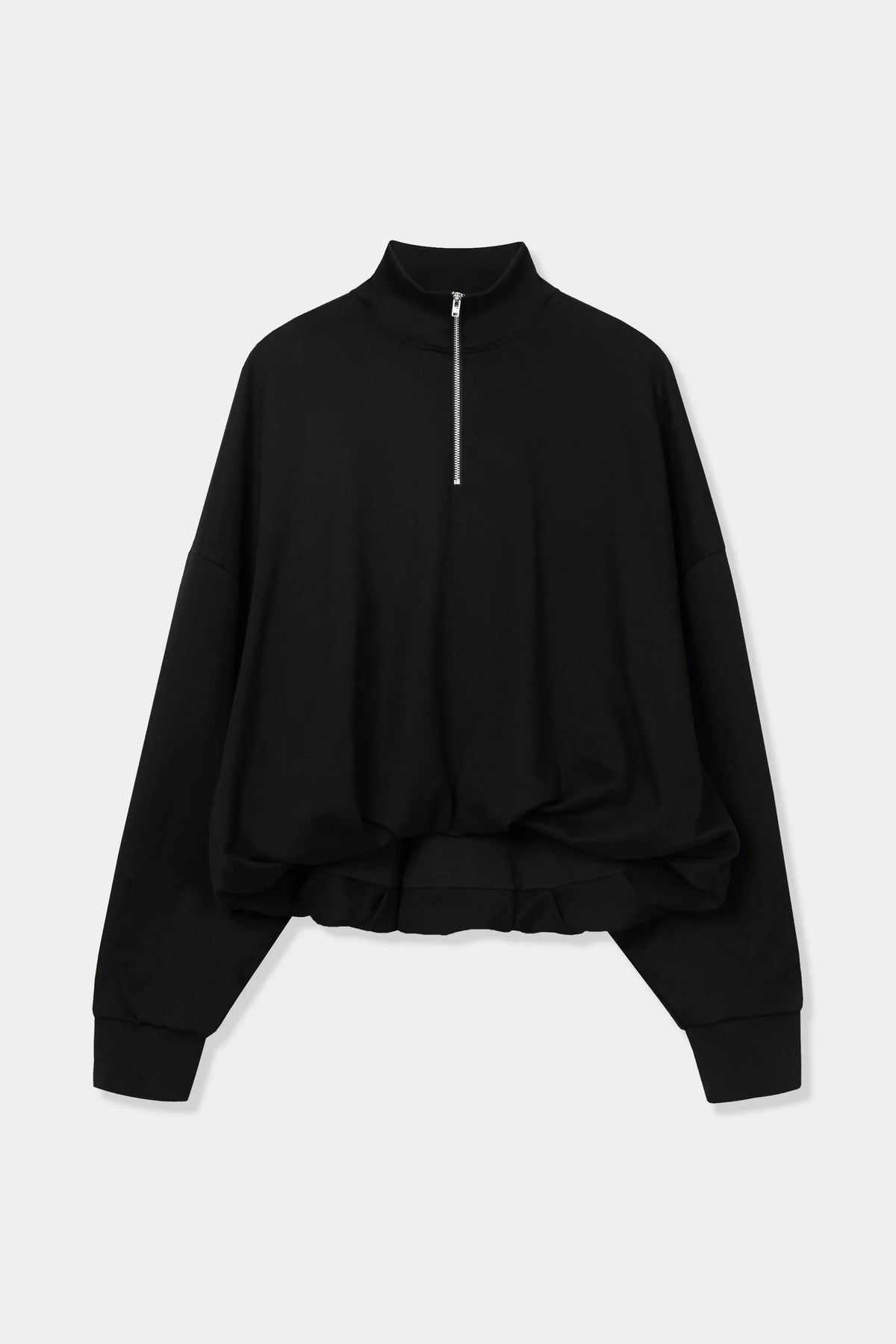 CORDERA - HIGH-NECKED BALLOON-SLEEVE TOP WITH ZIPPER - BLACK - FW6