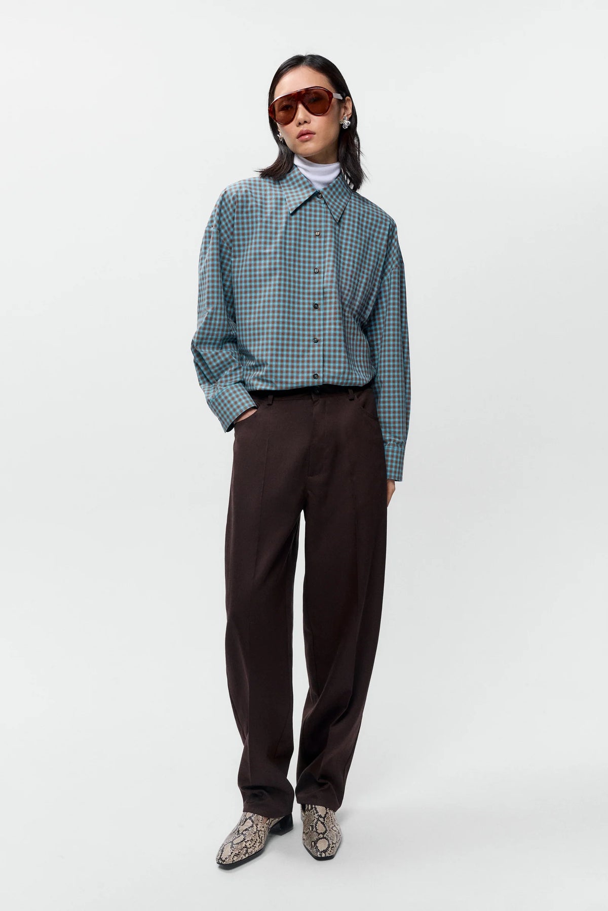 CORDERA - OVERSIZED CHECKED SHIRT - TURQUOISE/ORANGE - FW26