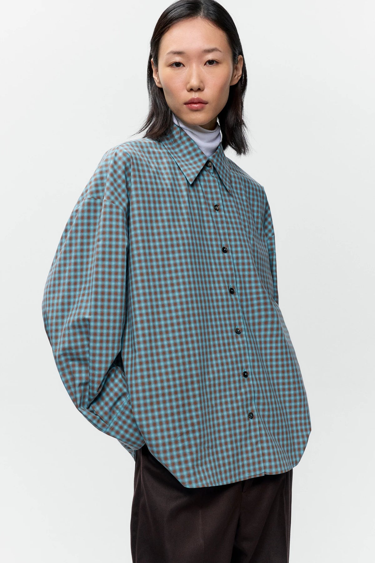 CORDERA - OVERSIZED CHECKED SHIRT - TURQUOISE/ORANGE - FW26