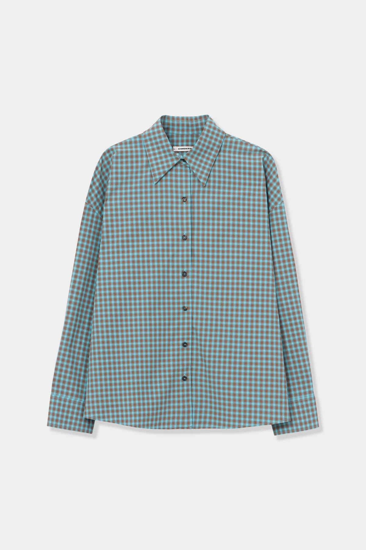 CORDERA - OVERSIZED CHECKED SHIRT - TURQUOISE/ORANGE - FW26