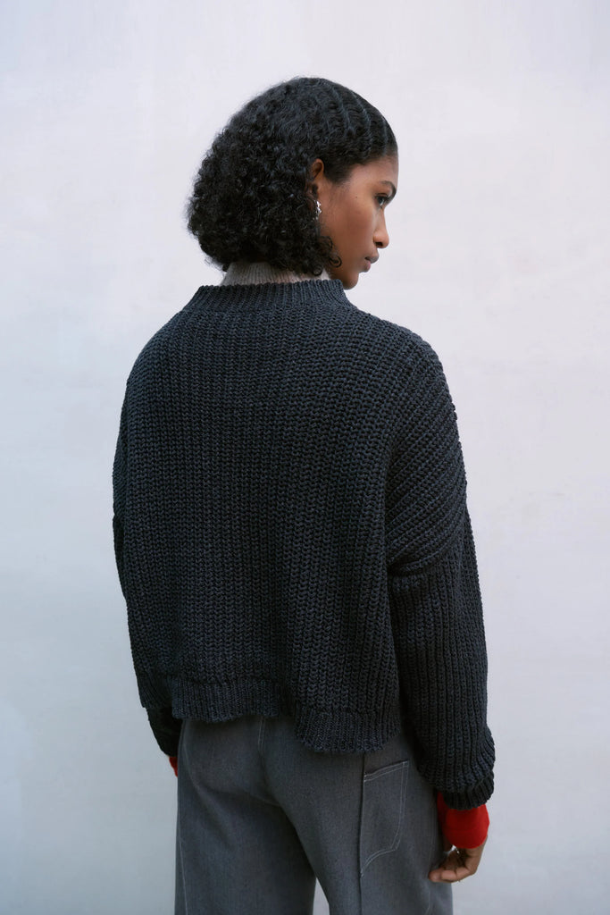 CORDERA - COTTON CROPPED SWEATER - ANTHRACITE - FW23