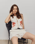 MELISSA NEPTON - FREESIA TOP - OFF-WHITE/RED - SS26