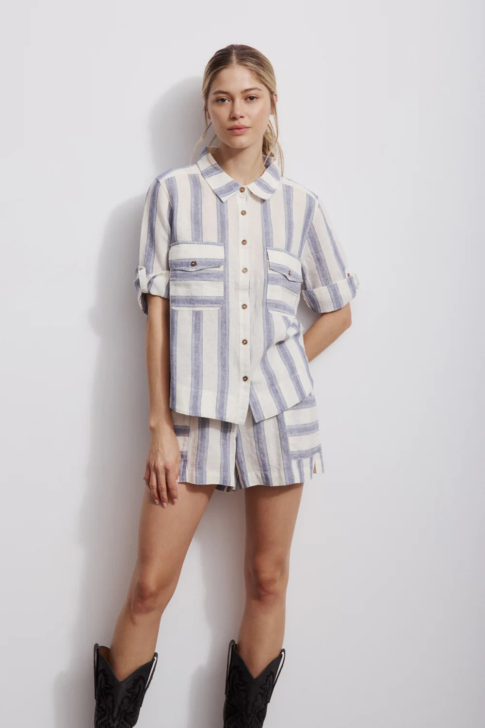 MELISSA NEPTON - CHEMISE MILA - DENIM RAYURE BLEUE - PÉ26