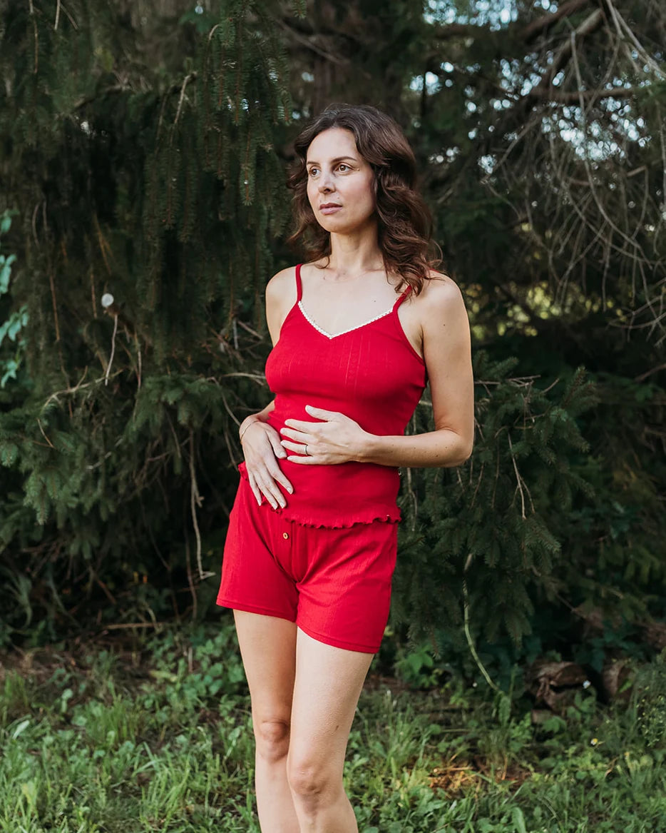 Q FOR QUINN - POINTELLE BOXER SHORTS - SCARLET