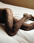SWEDISH STOCKINGS - ROSA LACE TIGHTS - DARK BROWN