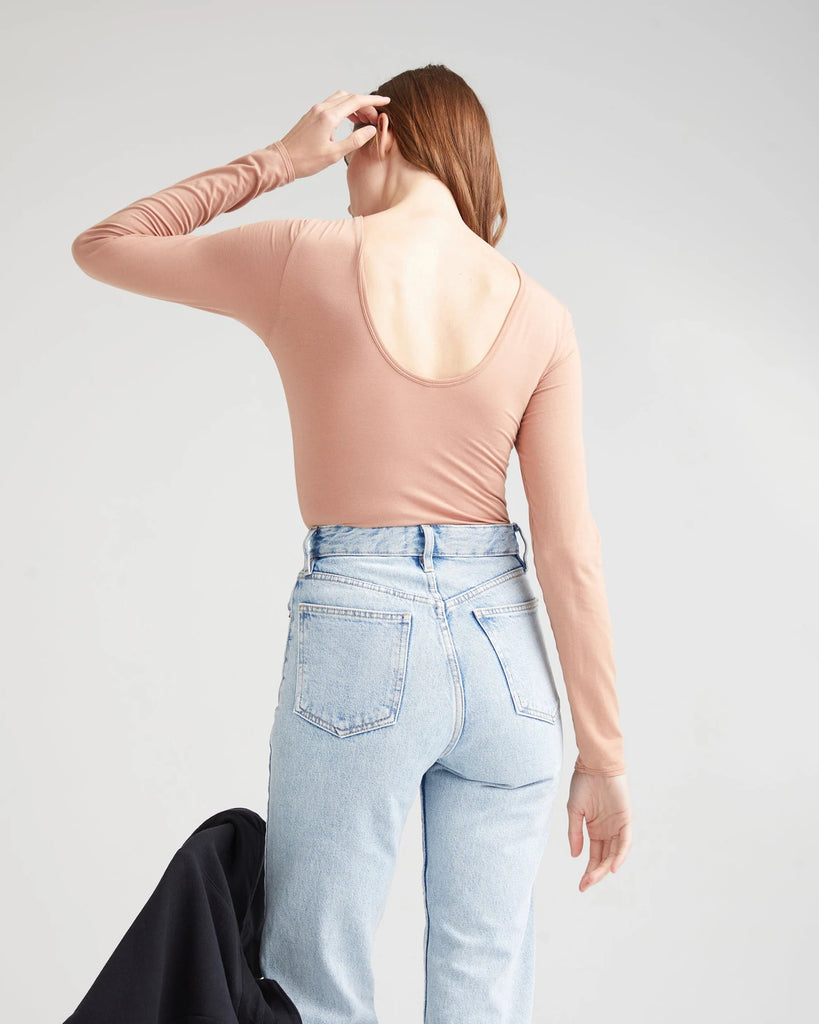 RICHER POORER - MODAL SHRIRRED BODYSUIT - MOUSSE MOKA