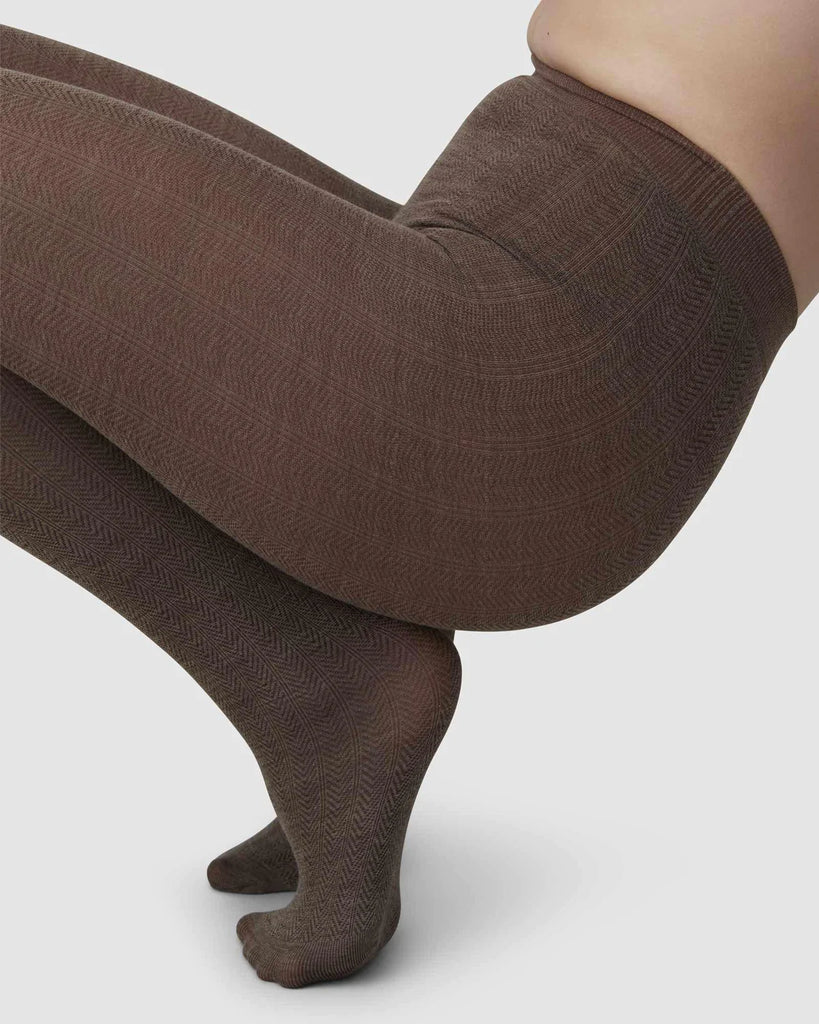 SWEDISH STOCKINGS - YLVA TIGHTS - BROWN ORGANIC WOOL FISHBONE