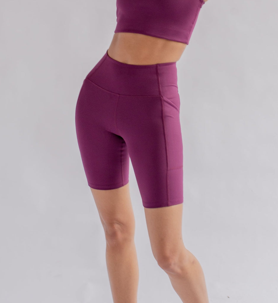 GIRLFRIEND COLLECTIVE - BIKER SHORT TAILLE HAUTE - PLUM