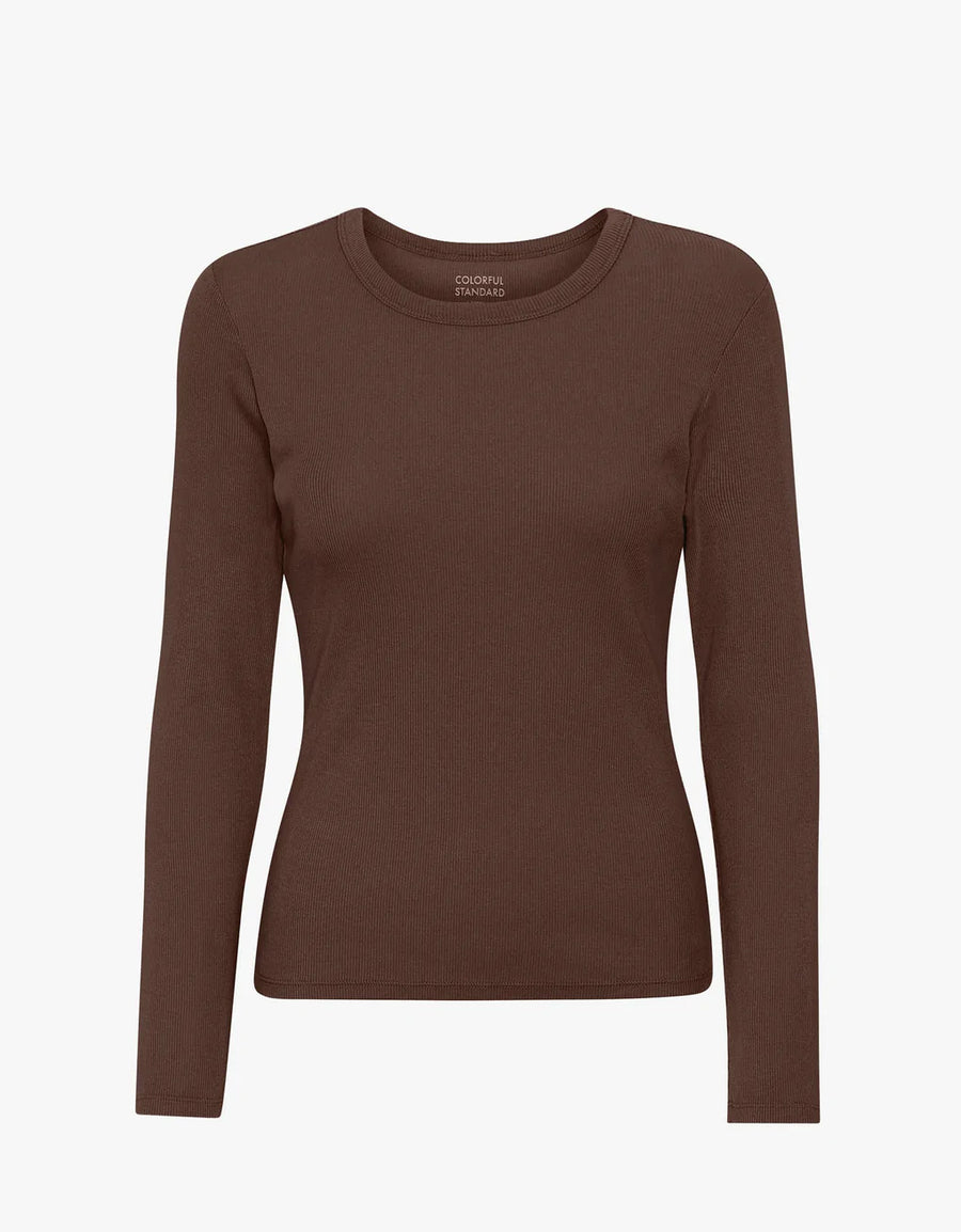 COLORFUL STANDARD - T-SHIRT RIB MANCHES LONGUES - BRUN CAFÉ