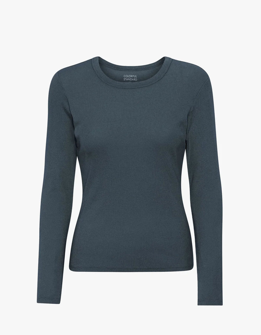 COLORFUL STANDARD - T-SHIRT RIB MANCHES LONGUES - BLEU PETROLE